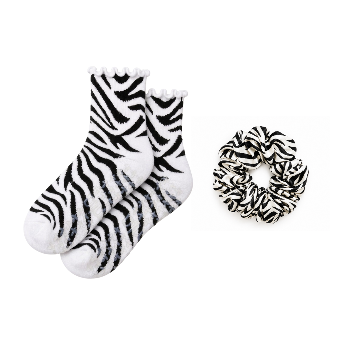 Zebra Grip Sock + Silk Scrunchie Set