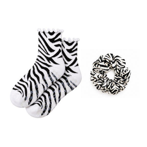 Zebra Grip Sock + Silk Scrunchie Set