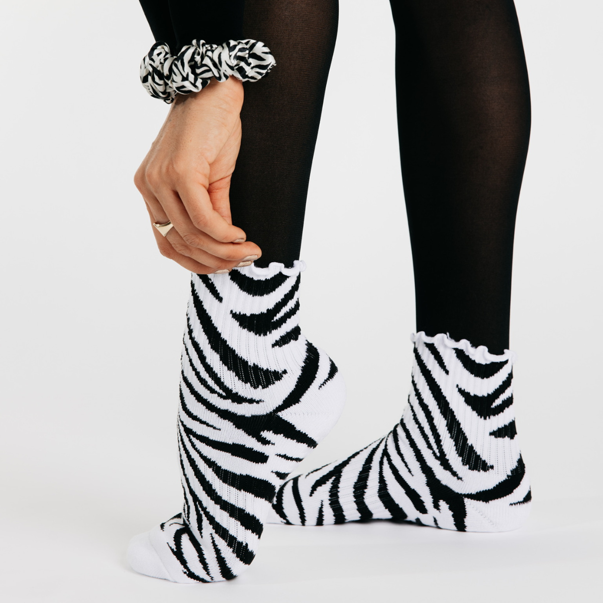 Zebra Grip Sock + Silk Scrunchie Set