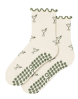Classic martini grip socks in cream with green martini glass print and non-slip sole